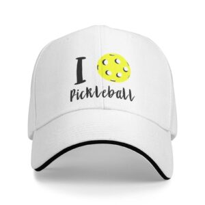 unisex i love pickleball ball baseball hat, baseball cap adjustable hunting cap for men women white