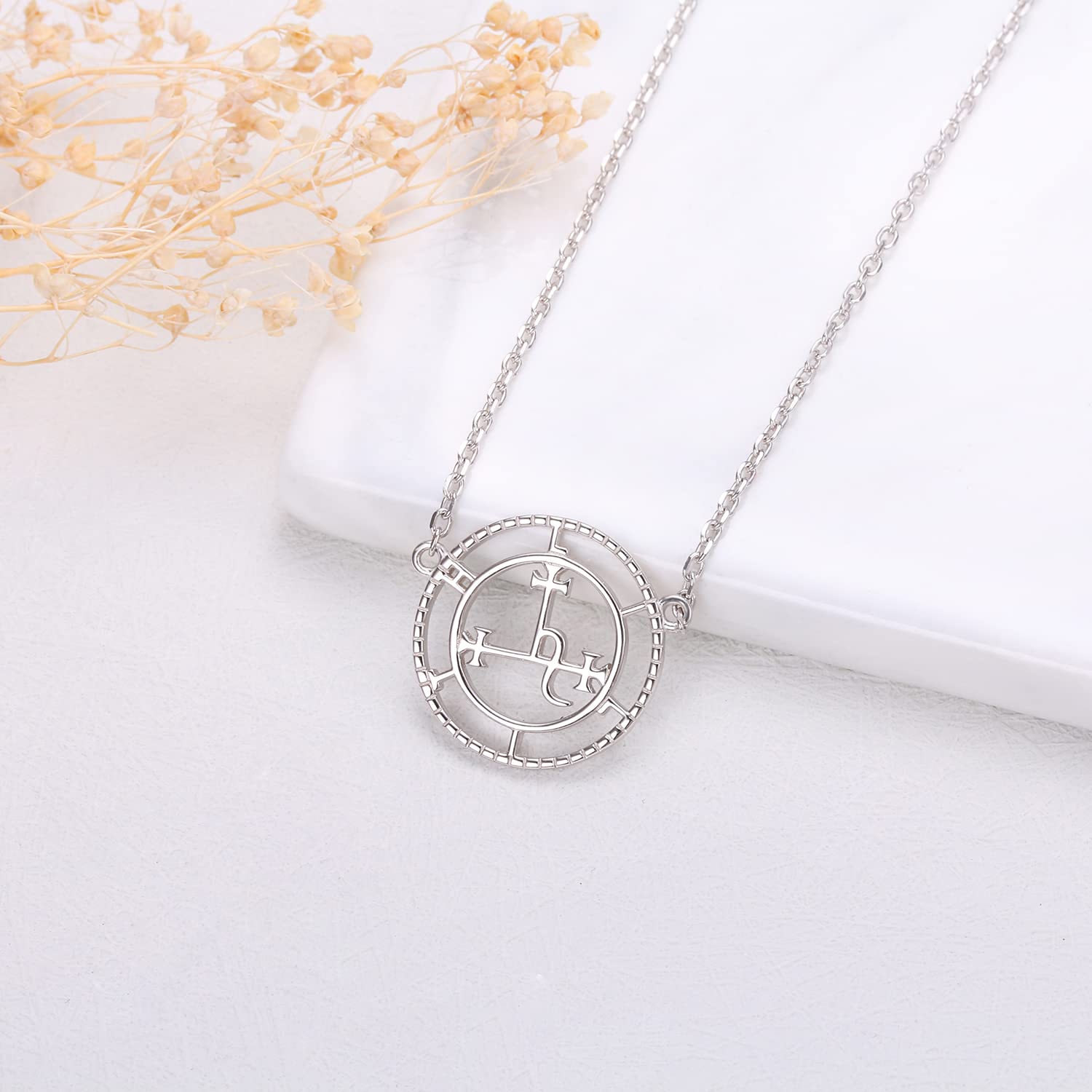 Ladytree Sigil of Lilith Choker S925 Sterling Silver Sigil of Lilith Choker Necklace Gifts for Women Rolo Chain 13+3 inches