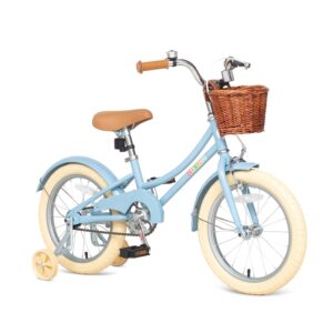 bixike retro design girls bike with basket and coaster brake for 3-13 years old kids, 14 16 18 inch kids cruiser bicycle for toddlers with training wheels, 20 inch with kickstand, multiple colors