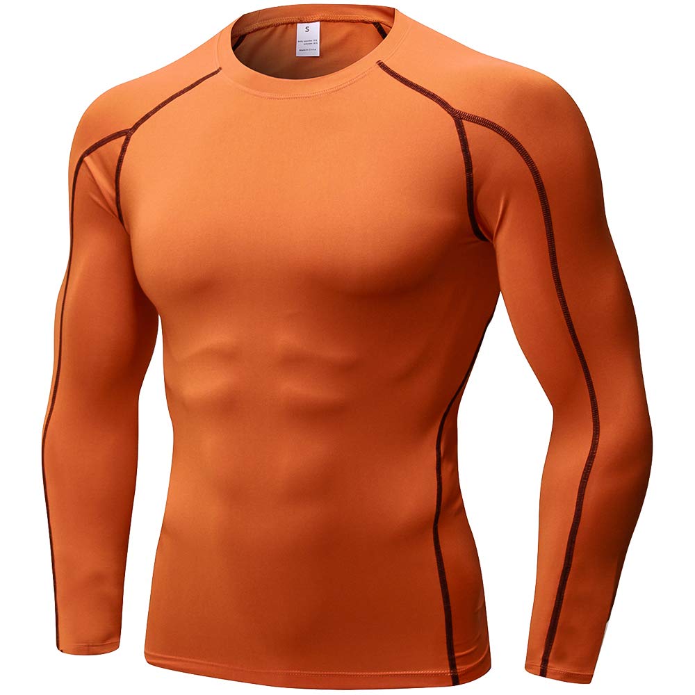 CARGFM Men's Compression Shirts Long Sleeve Gym Athletic Gym Workout Undershirts Active Dry Fit Base Layer Running Top Orange