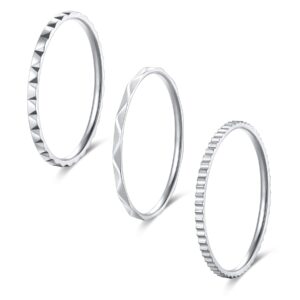 KAZITSAN 1mm 3pc Women Stainless Steel Rings fashion Plain Band Knuckle Stacking Thumb Rings Silver Wedding Band Comfort Fit Size 10