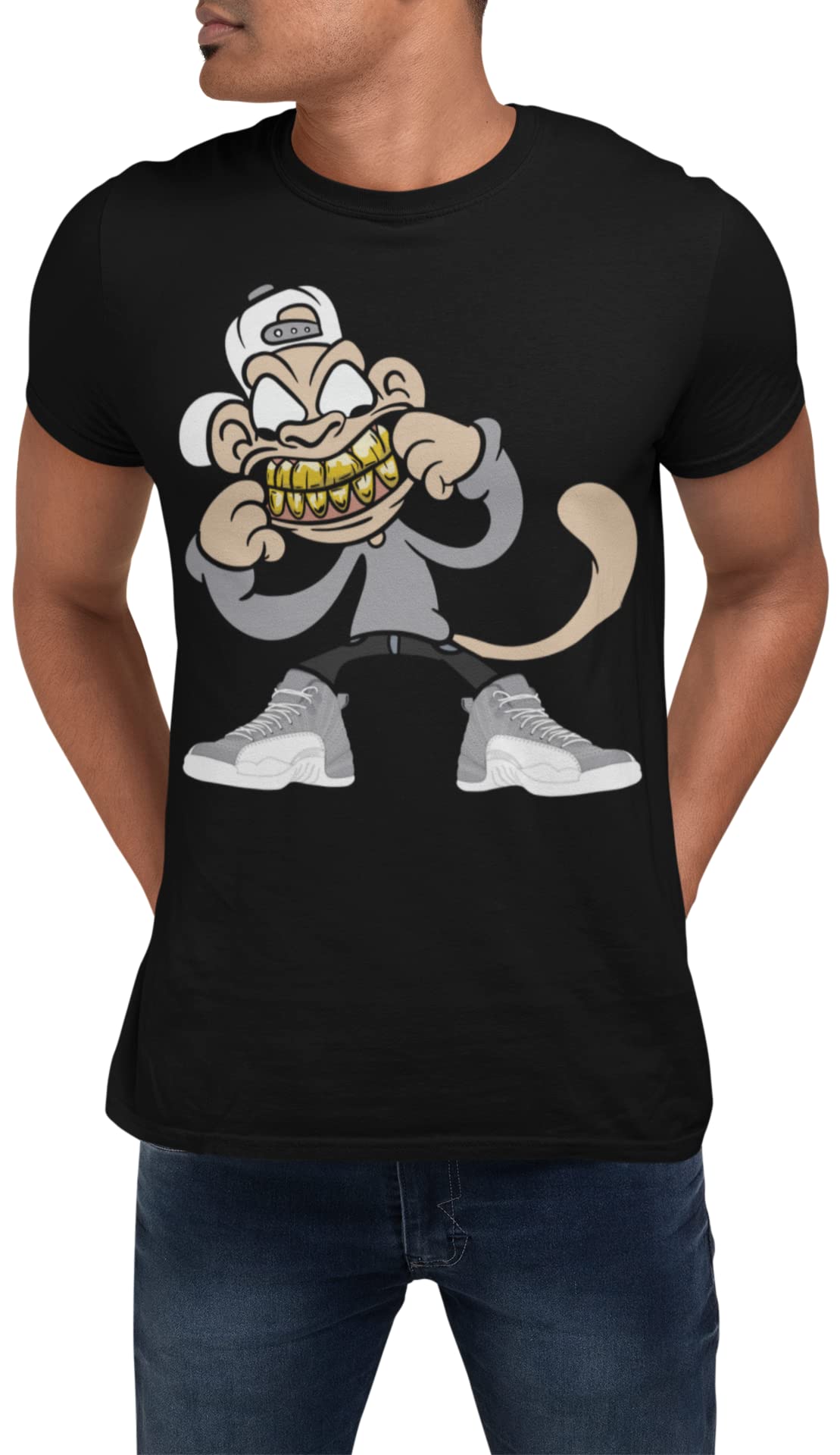 Jordan 5 Retro Concord Monkey Man Grill Men's Matching T Shirt, Jordan 5 Concord Shirt to Match Gift for Jordan 5s Tee Black