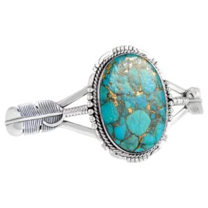 Sterling Silver 925 Bracelet with Genuine Turquoise (Teal/Matrix Turquoise)