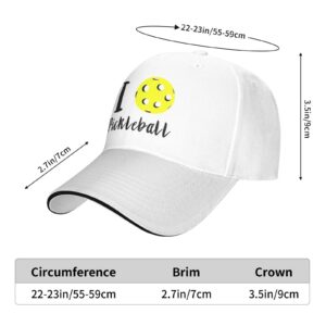 Unisex I Love Pickleball Ball Baseball Hat, Baseball Cap Adjustable Hunting Cap for Men Women White