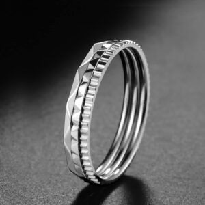 KAZITSAN 1mm 3pc Women Stainless Steel Rings fashion Plain Band Knuckle Stacking Thumb Rings Silver Wedding Band Comfort Fit Size 10