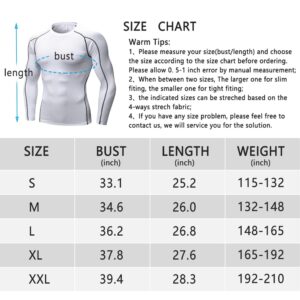 CARGFM Men's Compression Shirts Long Sleeve Gym Athletic Gym Workout Undershirts Active Dry Fit Base Layer Running Top White