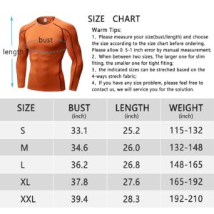 CARGFM Men's Compression Shirts Long Sleeve Gym Athletic Gym Workout Undershirts Active Dry Fit Base Layer Running Top Orange