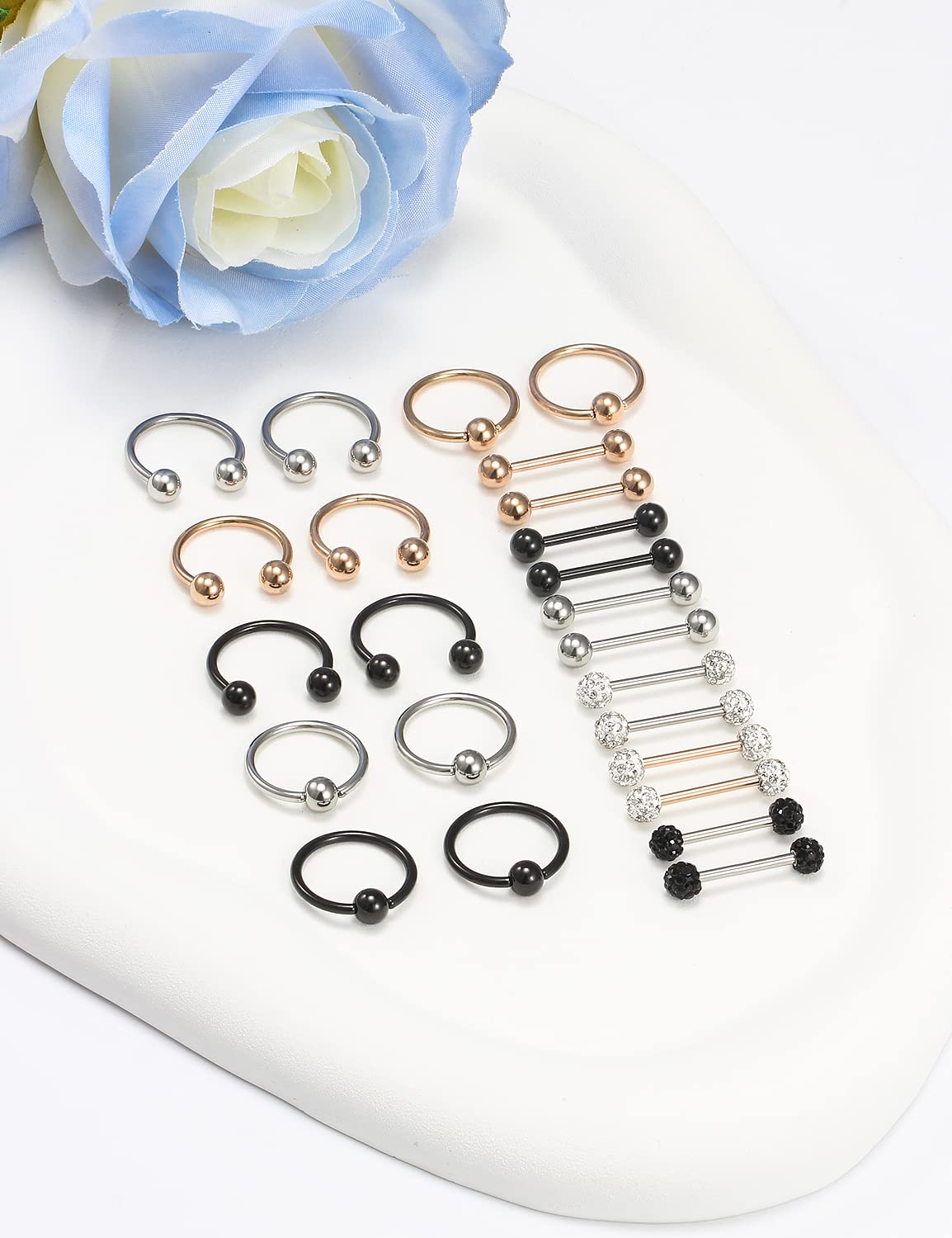 Lcolyoli 14G Nipple Rings Surgical Steel Nipple Piercing Jewelry Set Horseshoe Barbell & Captive Bead Rings Nipple Hoop Nipple Barbell Bars for Women