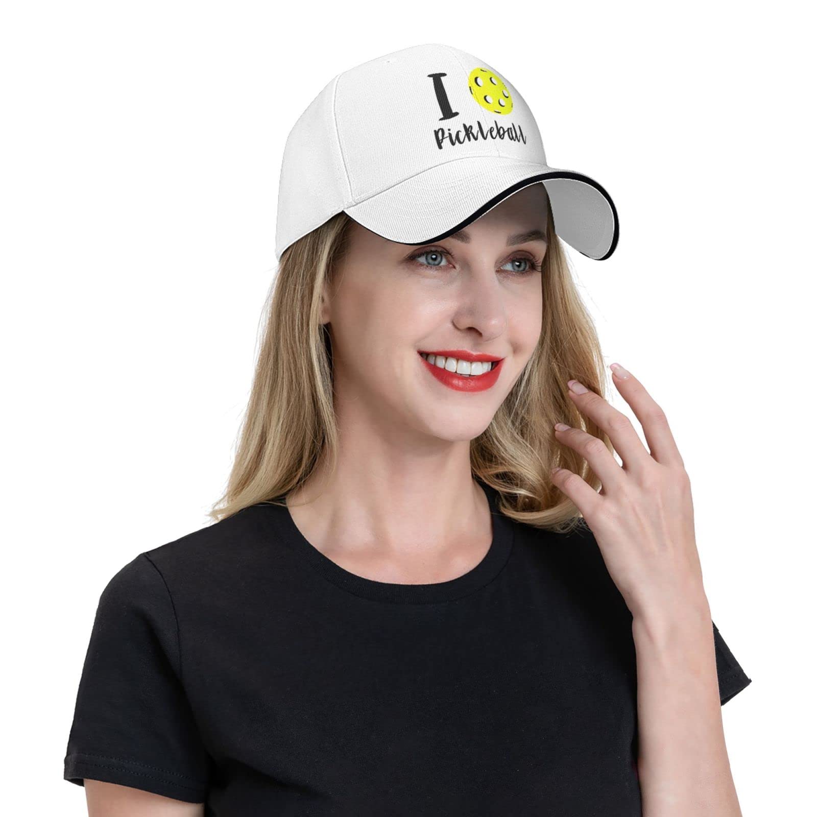 Unisex I Love Pickleball Ball Baseball Hat, Baseball Cap Adjustable Hunting Cap for Men Women White