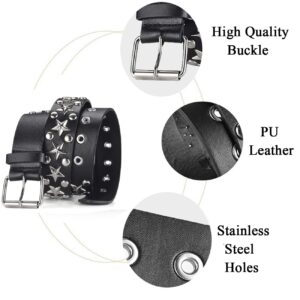 HABUAETY Studded Belt Women Y2K Spike Star Belts Star Black Girl Woman Stud Punk Waist Belt for Halloween Cosplay