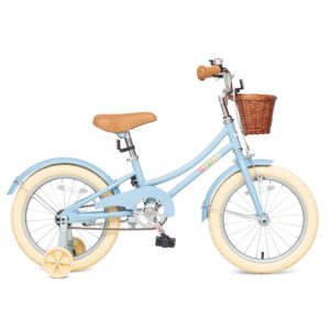 Bixike Retro Design Girls Bike with Basket and Coaster Brake for 3-13 Years Old Kids, 14 16 18 Inch Kids Cruiser Bicycle for Toddlers with Training Wheels, 20 Inch with Kickstand, Multiple Colors