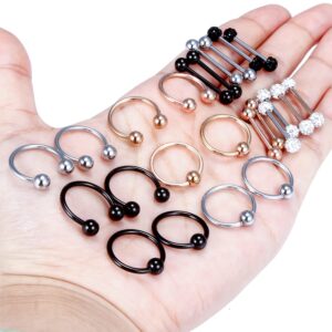 Lcolyoli 14G Nipple Rings Surgical Steel Nipple Piercing Jewelry Set Horseshoe Barbell & Captive Bead Rings Nipple Hoop Nipple Barbell Bars for Women