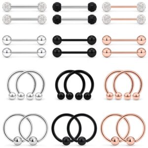 lcolyoli 14g nipple rings surgical steel nipple piercing jewelry set horseshoe barbell & captive bead rings nipple hoop nipple barbell bars for women