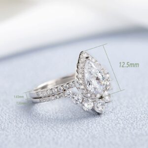 Wuziwen 2CT Vintage Engagement Rings Wedding Ring Set for Women Halo Bridal Ring Sets 925 Sterling Silver CZ (Pear Halo Silver, 6.5)