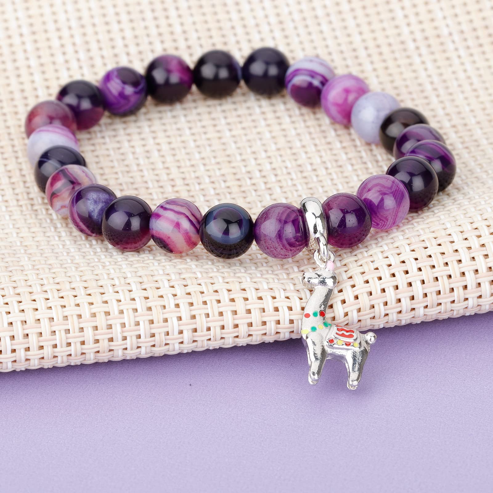 Llama Gifts for Women No Prob-Llama Bracelet,Purple Agate Beads Llama Charm,Llama Birthday Gift Alpaca Gifts for Llama Lovers (Purple llama gift)