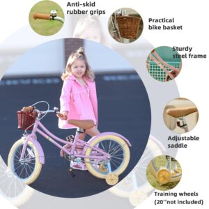 Bixike Retro Design Girls Bike with Basket and Coaster Brake for 3-13 Years Old Kids, 14 16 18 Inch Kids Cruiser Bicycle for Toddlers with Training Wheels, 20 Inch with Kickstand, Multiple Colors