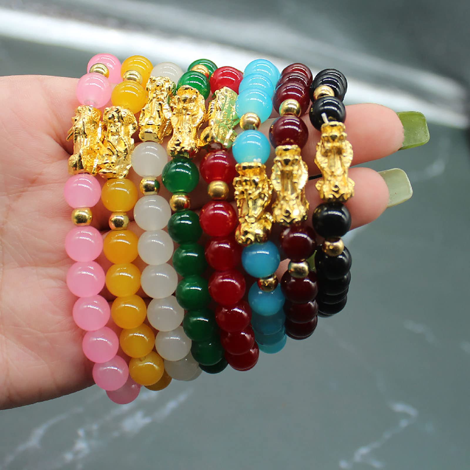 ZMANYIJEW 8 Pack Feng Shui Bracelets Pixiu Fortune Beaded Bracelet Fashion Colorful Men Women Good Luck Bracelets (8PCS, Alloy)