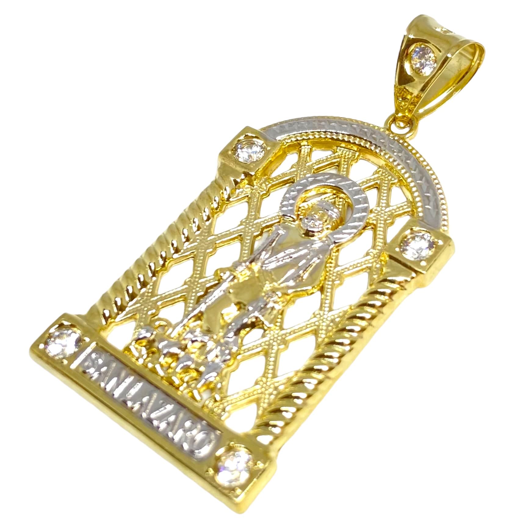 56 MM LONG ST. LAZARUS SAN LAZARO DIAMOND CUT PENDANT CHARM REAL 10K YELLOW GOLD SG-2021