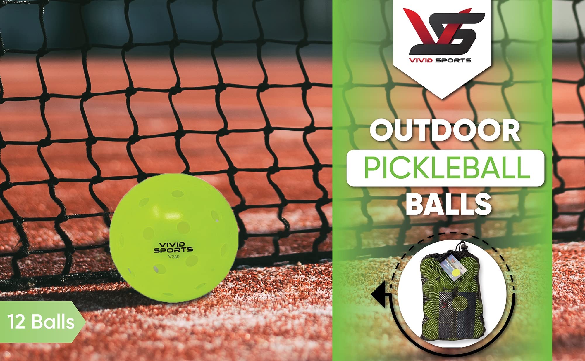 Vivid Sports Outdoor Pickleballs | 12 Pack | 6 Pack | USA Pickleball Approved & Sanctioned for Tournament Play, Pickleball Balls with Mesh Carry Bag