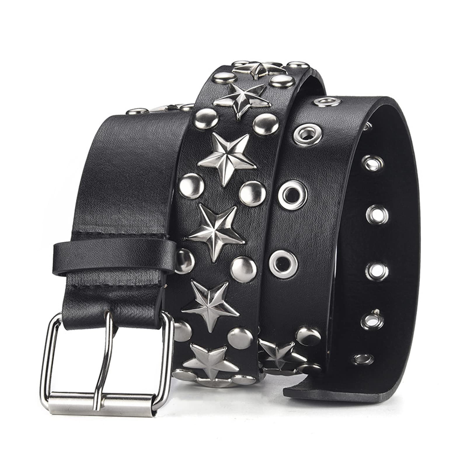 HABUAETY Studded Belt Women Y2K Spike Star Belts Star Black Girl Woman Stud Punk Waist Belt for Halloween Cosplay