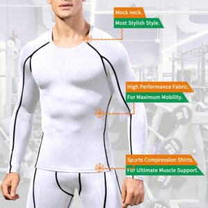 CARGFM Men's Compression Shirts Long Sleeve Gym Athletic Gym Workout Undershirts Active Dry Fit Base Layer Running Top White