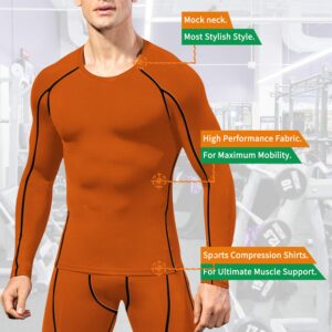 CARGFM Men's Compression Shirts Long Sleeve Gym Athletic Gym Workout Undershirts Active Dry Fit Base Layer Running Top Orange