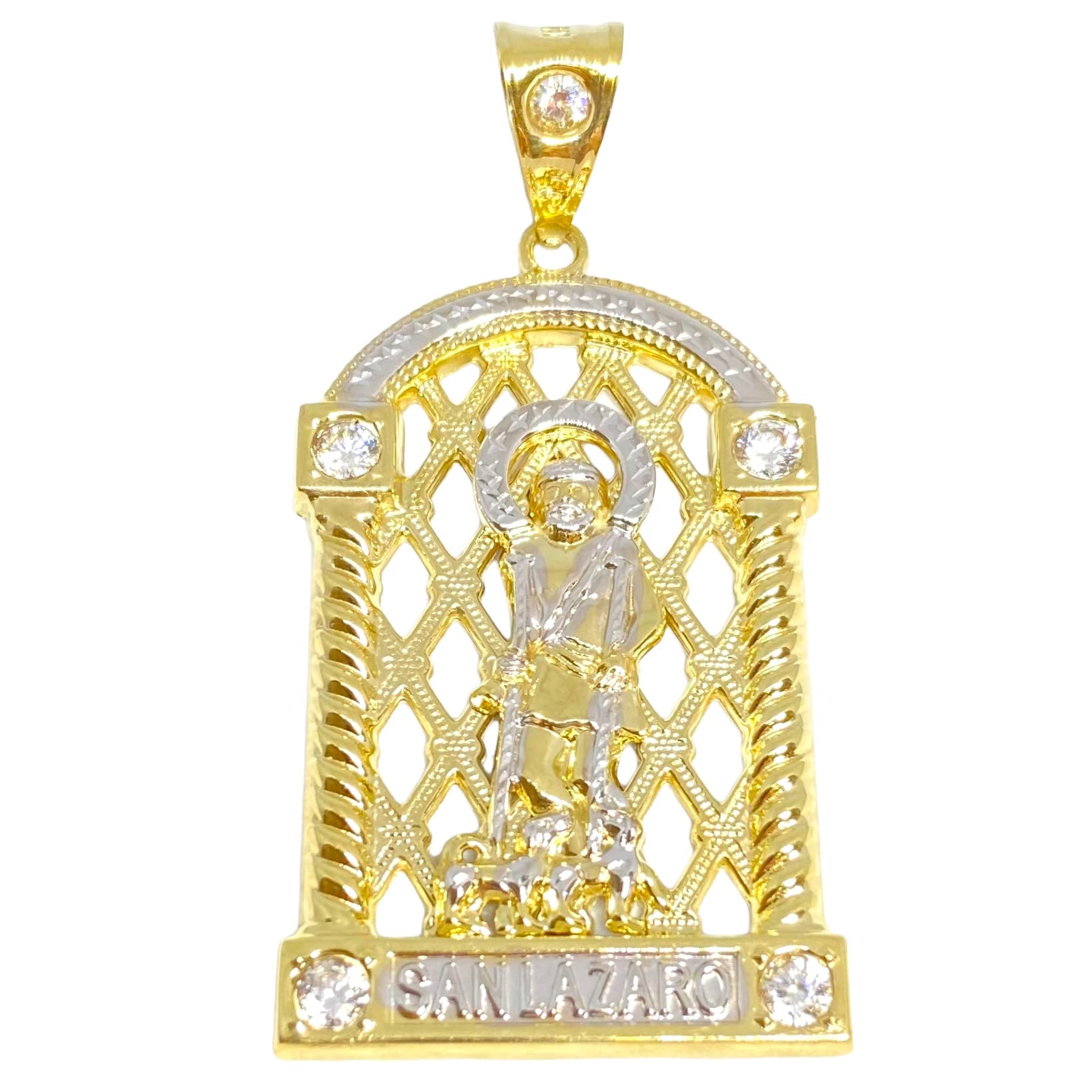 56 MM LONG ST. LAZARUS SAN LAZARO DIAMOND CUT PENDANT CHARM REAL 10K YELLOW GOLD SG-2021