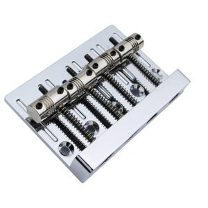 Guyker High Mass Bass Bridge with Vintage Brass Saddles Tailpiece Replacement for 4 String Jazz Electric Bass CNC Machined (GB403, Chrome)