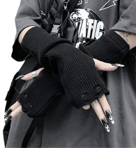 uraweso goth gloves emo fingerless arm warmers gothic steam punk thumbhole ripped hip hop arm sleeves cosplay