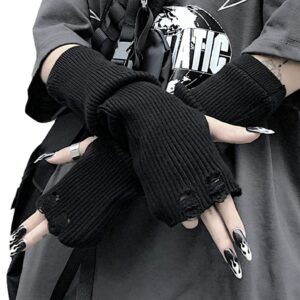 URAWESO Goth Gloves Emo Fingerless Arm Warmers Gothic Steam Punk Thumbhole Ripped Hip Hop Arm Sleeves Cosplay