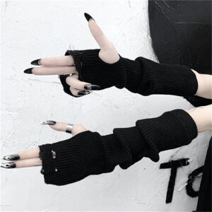 URAWESO Goth Gloves Emo Fingerless Arm Warmers Gothic Steam Punk Thumbhole Ripped Hip Hop Arm Sleeves Cosplay