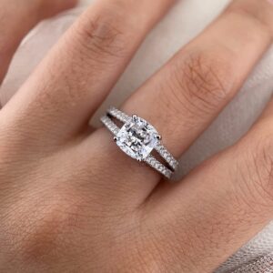 Rinxes Cushion Cut Moissanite Rings 7*7mm 2ct D Color VVS1 925 Silver Moissanite Promise Ring Anniversary Engagement Ring for Women Sizes 5-10 (Moissanite, 8)