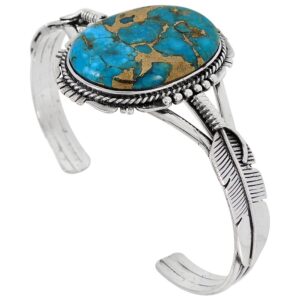 Sterling Silver 925 Bracelet with Genuine Turquoise (Teal/Matrix Turquoise)