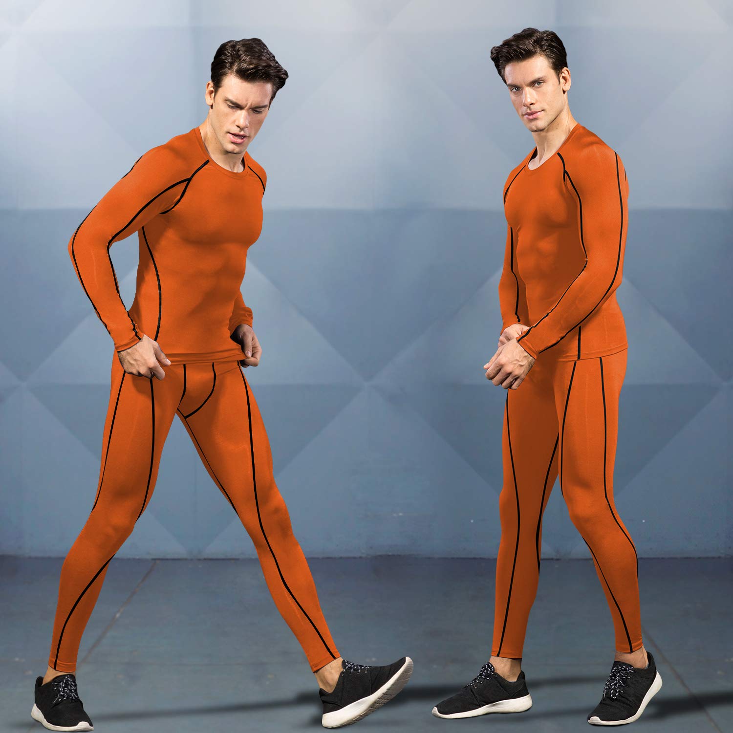 CARGFM Men's Compression Shirts Long Sleeve Gym Athletic Gym Workout Undershirts Active Dry Fit Base Layer Running Top Orange