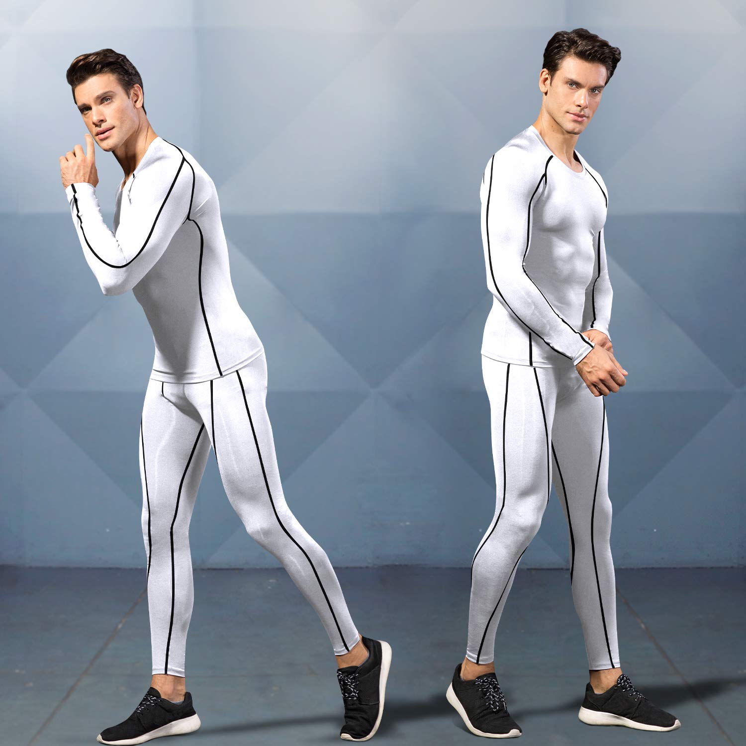 CARGFM Men's Compression Shirts Long Sleeve Gym Athletic Gym Workout Undershirts Active Dry Fit Base Layer Running Top White