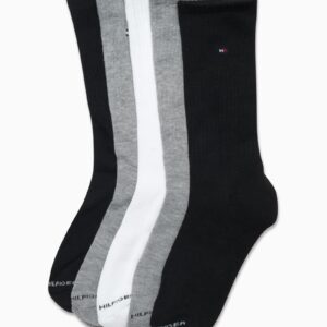 Tommy Hilfiger Men's Athletic Socks - Cushioned Crew Socks (5 Pack), Size 7-12, BlackWhiteGrey