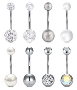 vcmart 14g 14mm belly button ring surgical steel belly button rings silver belly rings for women navel rings piercing jewelry long bar belly button piercing jewelry