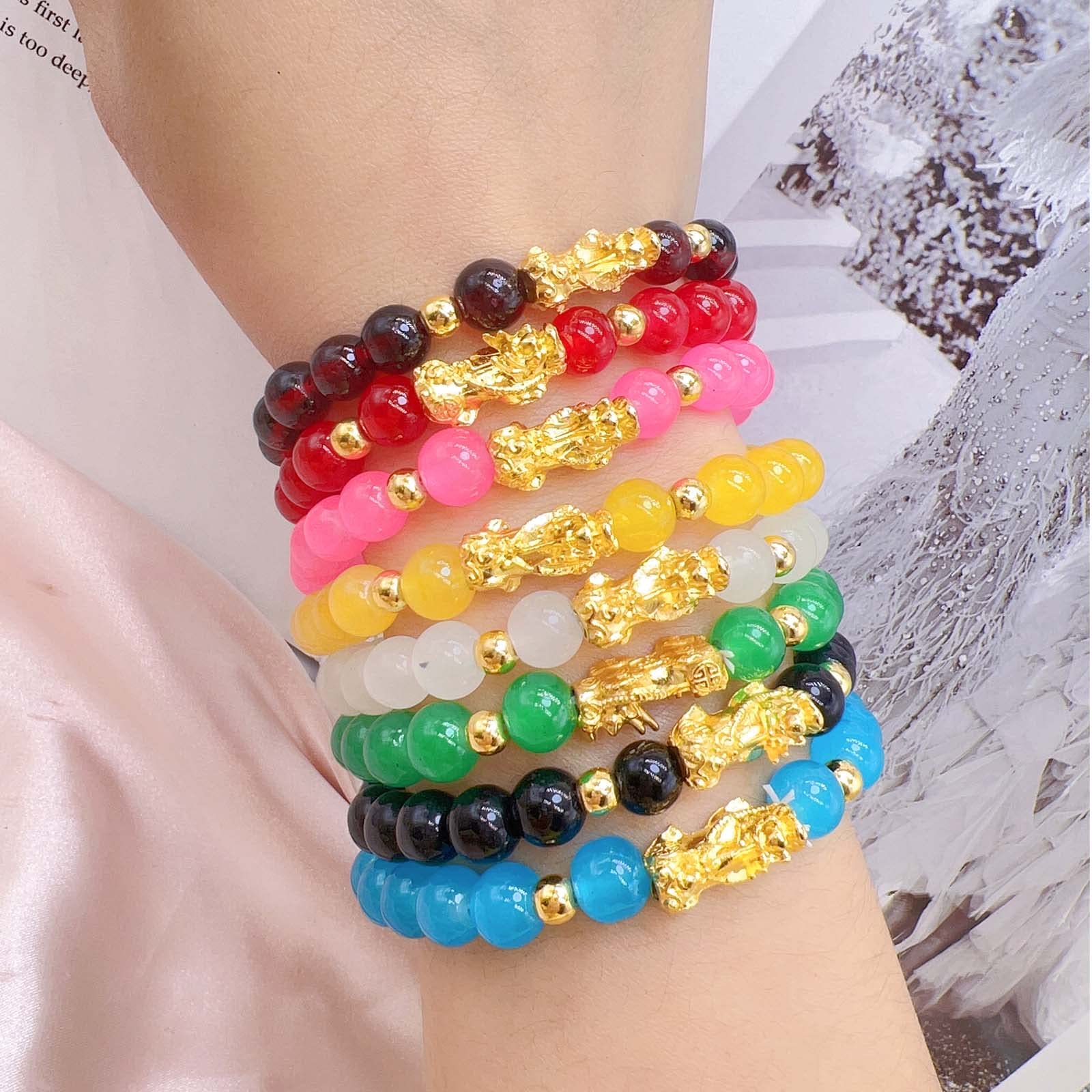 ZMANYIJEW 8 Pack Feng Shui Bracelets Pixiu Fortune Beaded Bracelet Fashion Colorful Men Women Good Luck Bracelets (8PCS, Alloy)