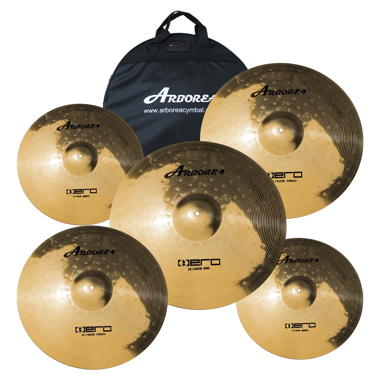 Arborea Cymbal Pack Alloy Cymbals Drum Cymbal Set 14"/16"/18"/20" Plus Free Cymbal Bag 5 Pieces Cymbals for Drum Set