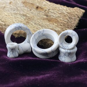 Mystic Metals Body Jewelry Pair of Howlite Stone Concave Double Flare Tunnels (STN-683) (3/4" (19mm))