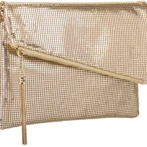 Venoline Large Metal Mesh Evening Clutch Bag Convertible Handbag Tassel Purse Gold