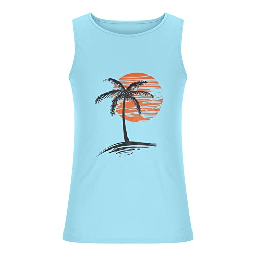 NaRHbrg Palm Tree Tanks Tops for Mens Cool Printed Graphic Sleeveless Tank Top Muscle Shirt for Workout Gym Jogging Blue