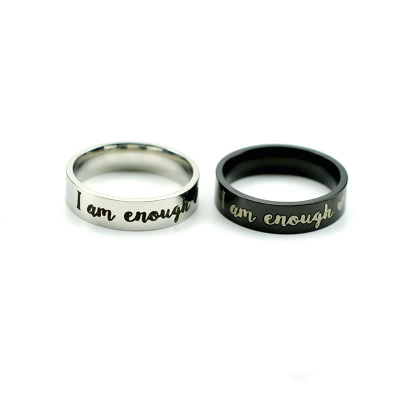 LiFashion Personalized I am Enough Ring for Men Women,Custom Name Date Heart Engraved Promise Band Anniversary Ring Encouragement Inspirational Motivational Jewelry Gift for Him & Her,Size 6-13