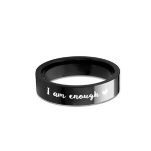 LiFashion Personalized I am Enough Ring for Men Women,Custom Name Date Heart Engraved Promise Band Anniversary Ring Encouragement Inspirational Motivational Jewelry Gift for Him & Her,Size 6-13