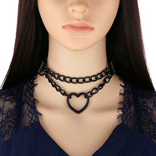 SNOLLOWYY Heart Leather Choker Punk PU Necklace Goth Choker Soft Collar Chain for Women Girls Gifts (Heart)