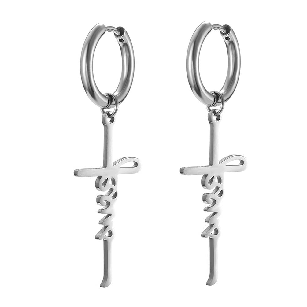 Cross Jesus Earrings For Women Men Stainless Steel Fashion Dainty Jesus Cross Pendant Clip On Hoop Earrings Christian Faith Jewelry