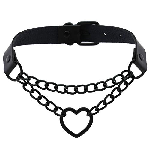 SNOLLOWYY Heart Leather Choker Punk PU Necklace Goth Choker Soft Collar Chain for Women Girls Gifts (Heart)