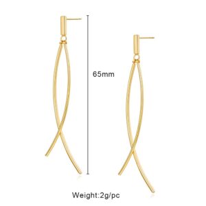 CLASSYZINT Dainty Gold Dangle Earrings,2 Pieces Thin Curved Metal Bar Long Dangling Earrings For Women