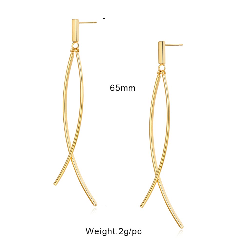 CLASSYZINT Dainty Gold Dangle Earrings,2 Pieces Thin Curved Metal Bar Long Dangling Earrings For Women