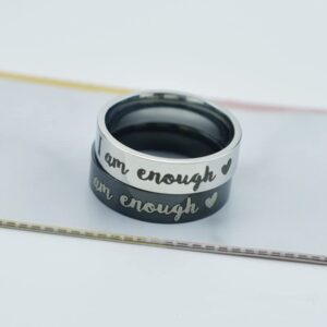 LiFashion Personalized I am Enough Ring for Men Women,Custom Name Date Heart Engraved Promise Band Anniversary Ring Encouragement Inspirational Motivational Jewelry Gift for Him & Her,Size 6-13